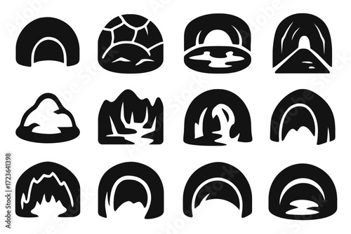 Vector glacier ice cavern ridges narrow view glacial cave ceiling icon