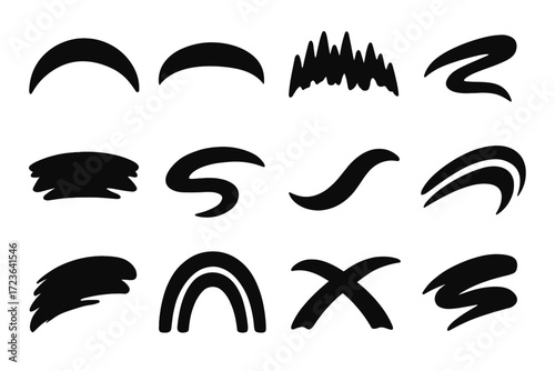 Sky set contour trail icon vector aurora arc brushstroke curve field
