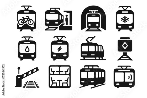 Symbol control urban track raised tram icons rack seating vector icon underground