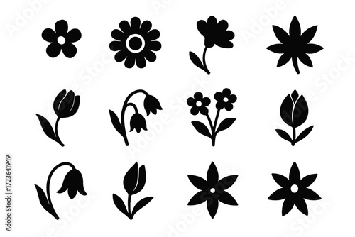 Icon multiple icons blossom vector to bloom closed silhouette petal flower