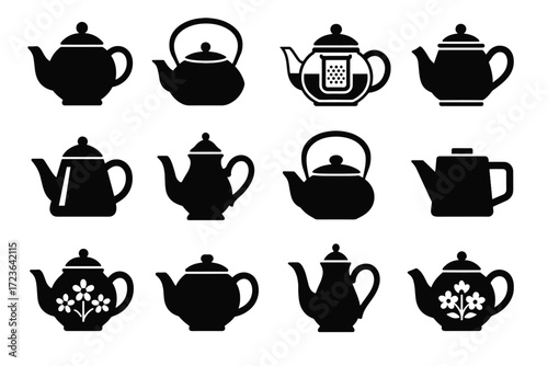 Teapot stainless round patterned bamboo vector icon collection porcelain steel ceramic