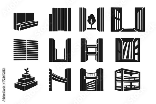 Tall wooden panels cladding vector void walls icon atrium timber icons seating