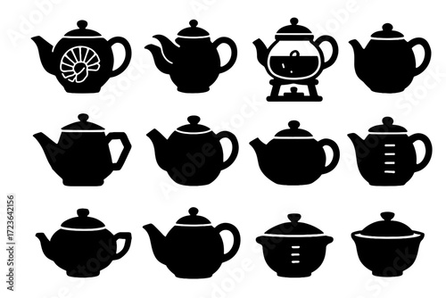 Vector teapot triple spout gauge ceramic bowl multiangle modern look icon