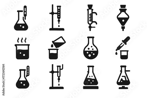 Titration beaker setup lab glassware vector stirrer reflux flask dropper icon icons