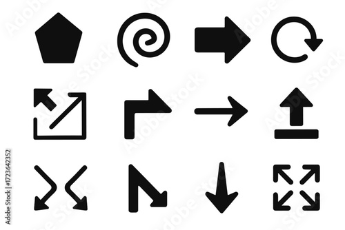 Inward bounding modern pentagon spiral arrows vector navigation icon repeating turn arrow