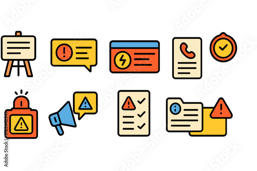 Alert and notification flat icon set. emergency, communication, warning icons collection