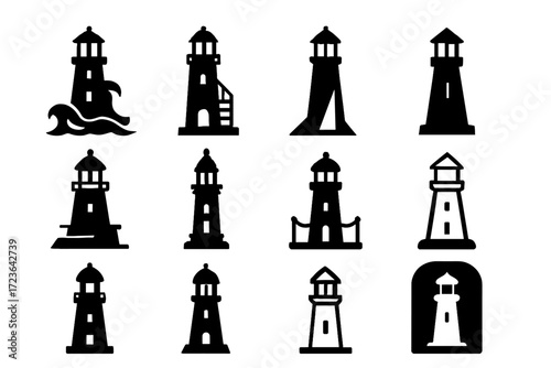 Turret steep beacon silhouette deck vector base modern bold icon lighthouse