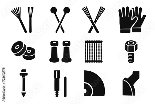 Drum tension kit lug sleeves bearing snare mallets icon felts vector