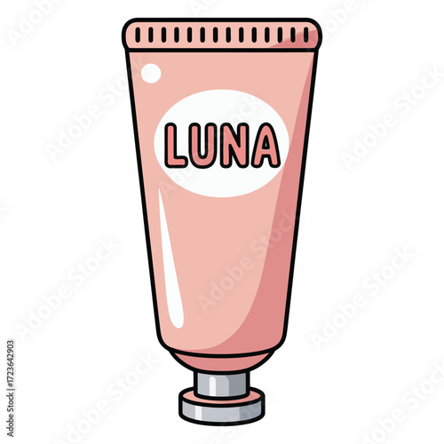 Cute kawaii body lotion tube with stars, flat cartoon vector, pastel color, white background, transparent background