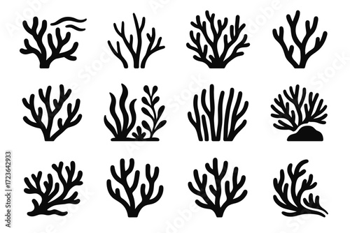 Behind vector twigs coral tips wave forked angled collection icon current