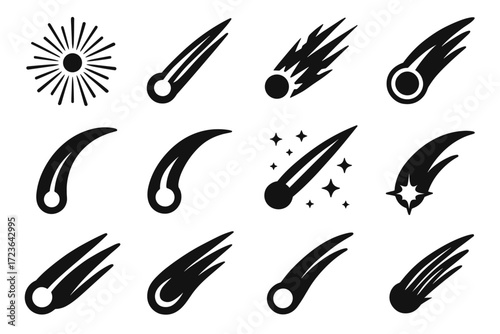 Starburst vector icons effect streak trail upward icon around comet long twin