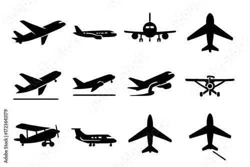 Flight icon gear airplane jet vector profile propeller off passenger grid icons