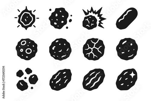 Debris oxidized icons rock cluster fragment meteor origin shard edge vector icon