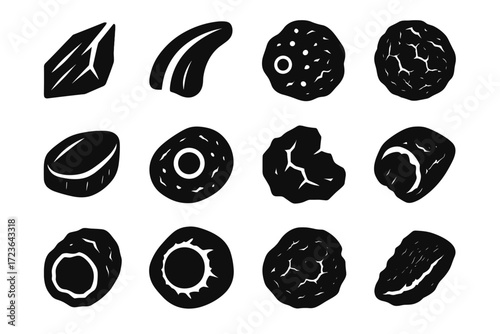 Embedded shape impact meteor fragment icons vector rock icon space glowing crater