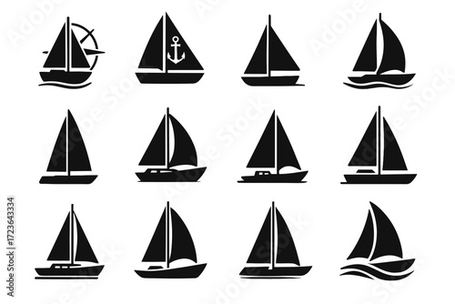 Icon triangular modern curve view vector nautical sailboat compass solo ocean boat