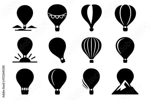 Short icons vector balloon canopy basket shadows icon under simple puffed air