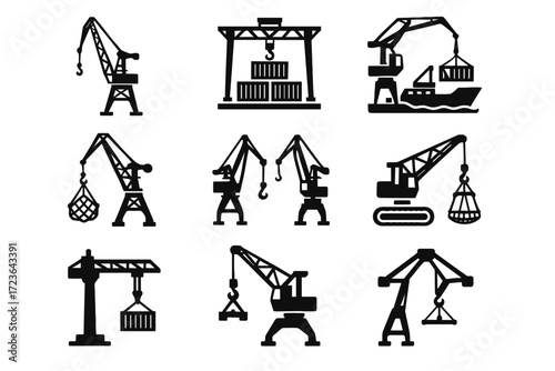 Hoisted lift rotating boom vector treads icon containers container cargo crane