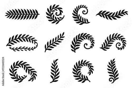 Botanical arch nature strip icon pattern loop fern vector graceful motif tropical