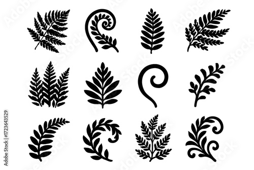 Vector pattern motif fern icon rainforest leaf detail overlay icons botanical leafy