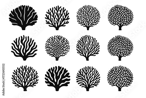 Silhouette vector detailed sea oceanic bloom icon underwater coral reef tropical icons