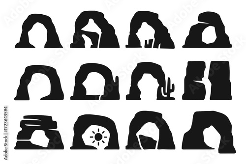 Icon icons arches gap silhouette structure vector cacti sandstone rock shining arch