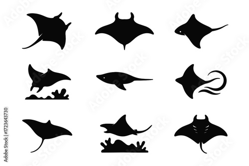 Swimming vector icon reef arching manta flapping ray elegance sea