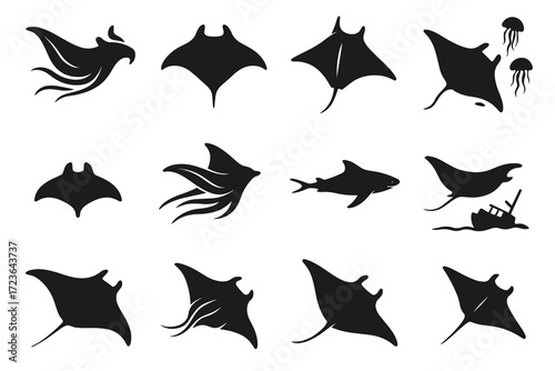 Icon shape outline ray vector manta above classic gliding posture minimal