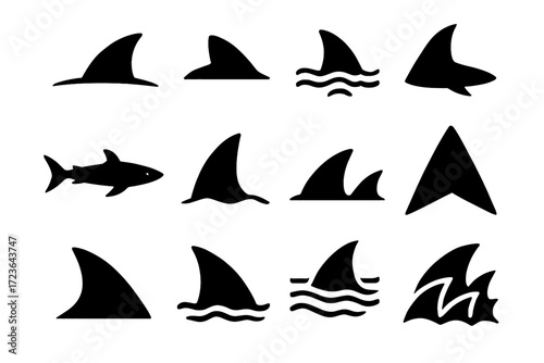 Fin shark across overhead stealth stylized pattern icon motion vector hunting