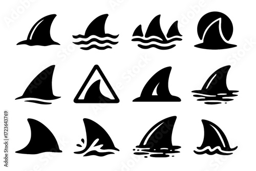 Fin vector composition icon view solitary shark simplified water under triangle