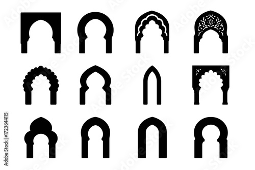 Domed icons moorish icon islamic vector tile keyhole floral arch gateway layered