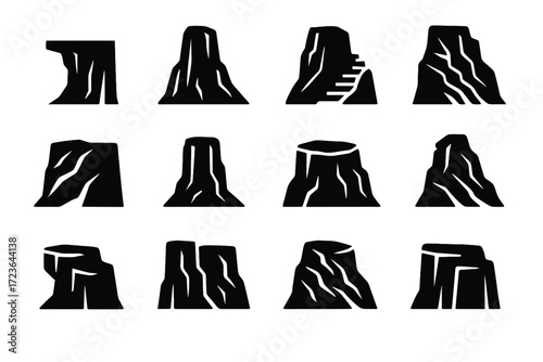 Ledge rock cliff canyon chiseled icon butte vector protruding icons from