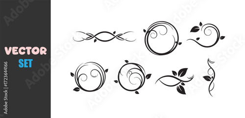 Collection of elegant black floral ornamental swirls and dividers