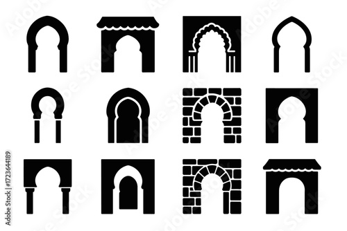 Edge courtyard islamic arch vector moorish contour icons icon feature simple entry