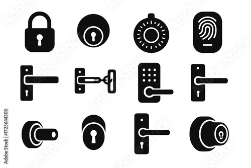 Icon cam scanner variety handle vector combination cylinder system icons lock digital