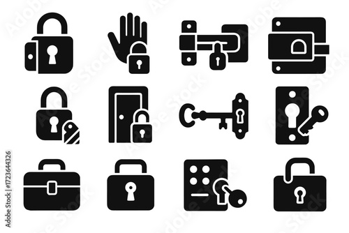 Vector icons mechanisms machinery latch icon plate night gate face lock detachable