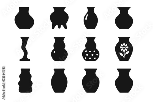 Vector opening pot wave form stem icon flared abstract vase pottery