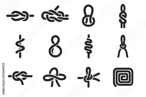 Icon rope sailing loop flat vector endline looped cleat bend icons knot