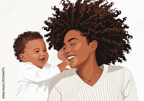 Joyful African American Mother and Her Child Playing and Laughing Together in a Tender Moment