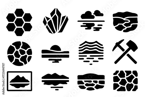 Pattern crystal vector pond photo icon symbol flat reflective evaporation salt