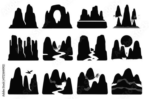 Formation full plateau stone vector icons towers landscape peaks past icon karst