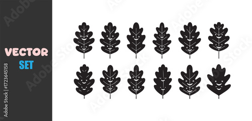Collection of stylized black leaf silhouettes on a white background