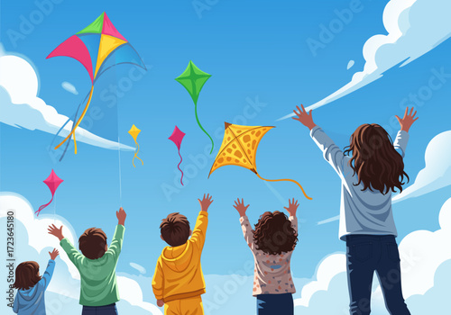 Joyful Children Playing with Kites on a Sunny Day