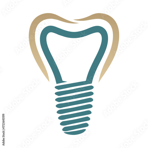 Teal and gold abstract tooth lightbulb logo symbol dental implant
