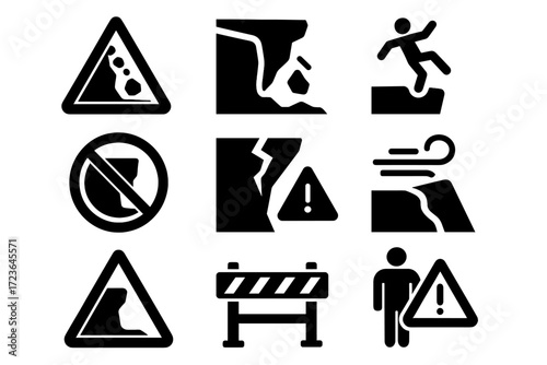 Zone hazard vector edge unstable slippery eroded fence cliff symbol wind icon