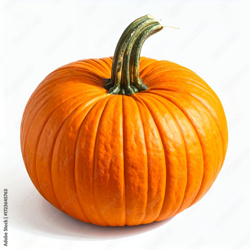 Obraz premium Vibrant orange pumpkin with prominent ridges isolated on a clean white background