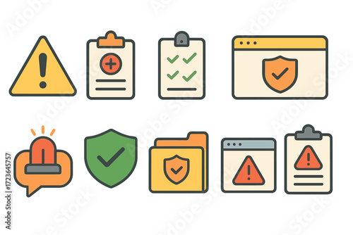 Security, alert flat icon set. safety, protection warning icons flat collection
