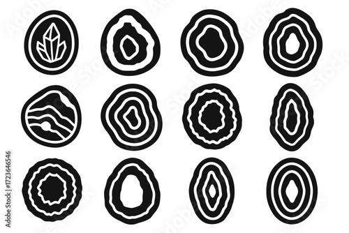 Mineral natural stylized section gemstone symmetrical slice icon geode vector cut icons