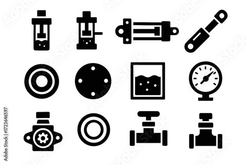 Vector pressure chamber gauge cap icon cylinder icons pump hydraulic piston