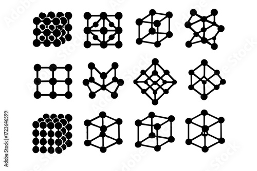 Cells unit cube crystal icons vector sticks lattice space icon spheres graphical
