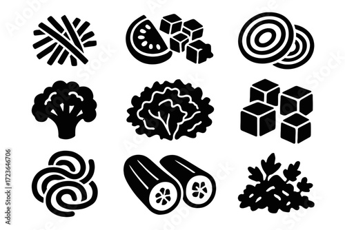 Beetroot lettuce cuts cubed vector vegetable icon chopped zucchini diced onion spiralized